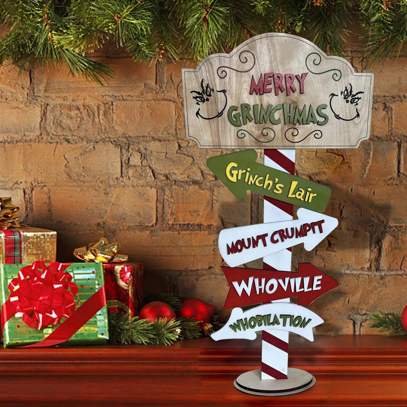 Wooden table top Christmas Sign Grinch