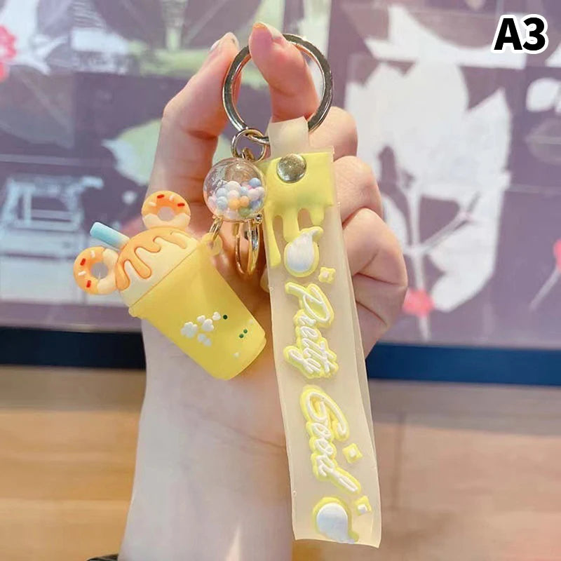 Yellow kawaii milkshake keychain