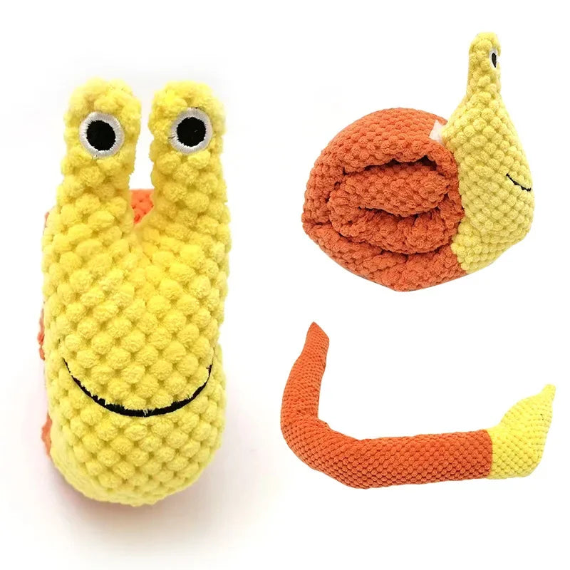 yellow orange snail dog toy